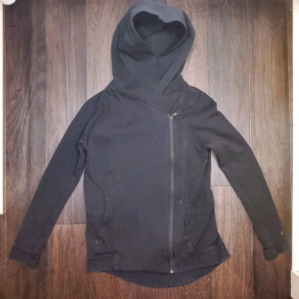 Nike Tech Fleece Hoodie Sweatshirt Womens XS Black Asymmetrical Zip Performance